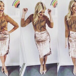 J. Crew Rose Gold Sequin Midi Pencil Skirt